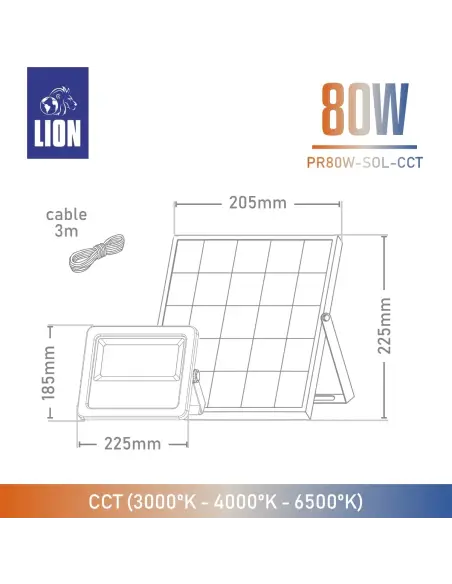 Reflector Solar 80W con Control Remoto y Temperatura Ajustable | Lion