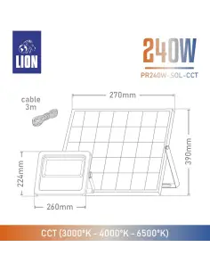 Reflector solar led con panel solar desmontable incluido. Control remoto y bateria de litio. 2